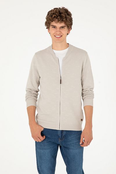 U.S. Polo Assn. Men's Stone Melange Knitwear Cardigan 50292875 -Vr225