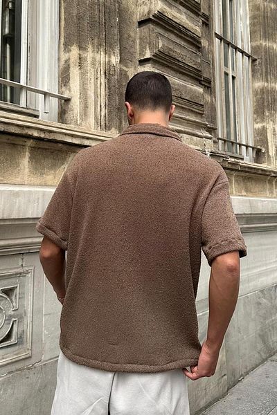 HAFKAGİYİM Πουκάμισο με καφέ υφή 04 EE Oversize