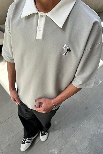 HAFKAGİYİM ΓΚΡΙ Πουκάμισο με λαιμόκοψη παλάμης OUTPLENTY PREMİUM Oversize T-shirt