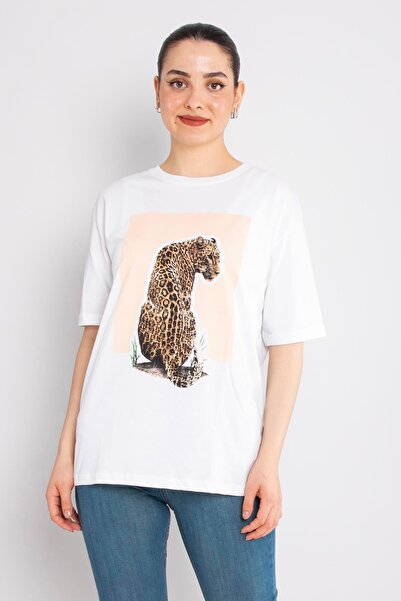 MINT NEW FASHION 4794 Taşlı Aslanlı Desen Bsiklet Yaka Kısa Kol Tshirt