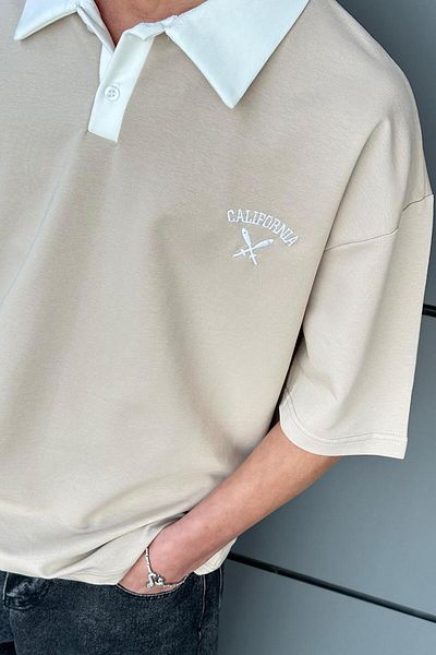 HAFKAGİYİM Κρεμ μπλουζάκι California Polo Neck Outplenty Premium Oversize