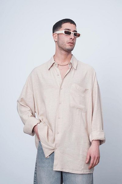 HAFKAGİYİM Κρεμ Basic μακρυμάνικο 1A CH Oversize πουκάμισο