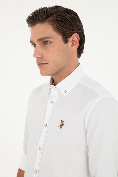 U.S. Polo Assn. Ανδρικό λευκό μακρυμάνικο πουκάμισο 50291795 -VR013