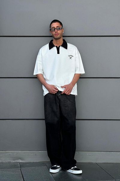 HAFKAGİYİM Λευκό μπλουζάκι California Polo Neck Outplenty Premium Oversize