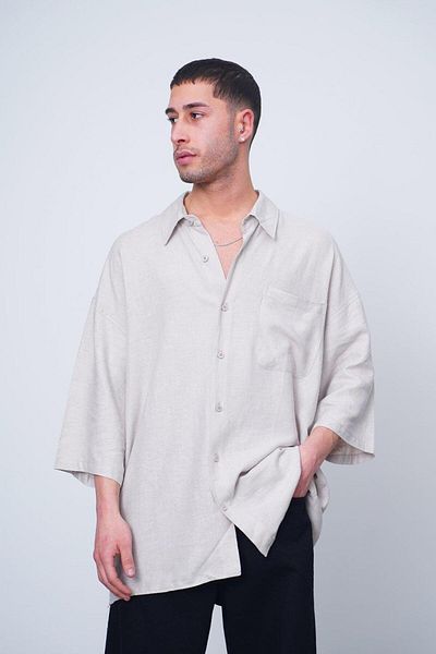 HAFKAGİYİM Πουκάμισο STONE Basic Half Sleeve 1B CH Oversize
