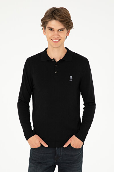 U.S. Polo Assn. Men's Slim Fit Polo Neck Black Basic Sweater 50292434-Vr046