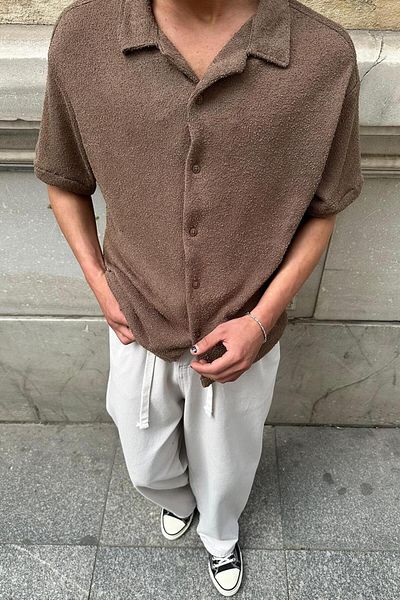 HAFKAGİYİM Πουκάμισο με καφέ υφή 04 EE Oversize