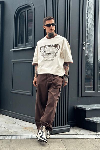 HAFKAGİYİM OPEN Cream Story Radio PM Oversize T-Shirt