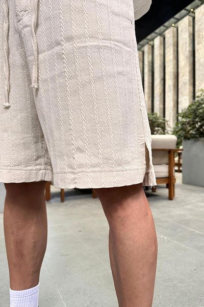 HAFKAGİYİM Λεπτομερές λινό σορτς GO Relaxed Fit 10 με υφή Cream Line