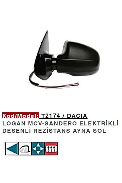 İthal Electric Mirror Detailed - Outer Vertical Left Logan Mcv Sandero