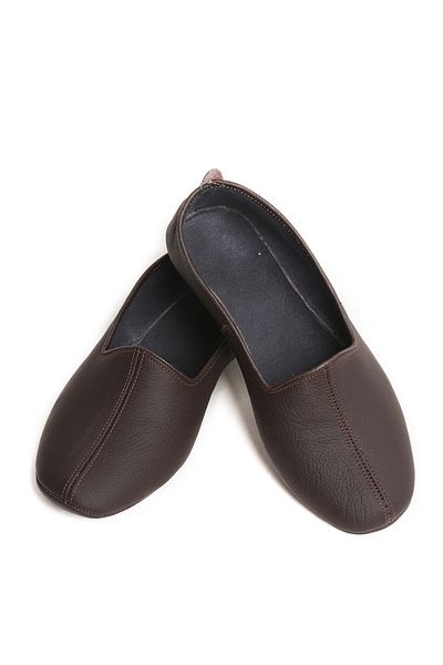 DeriPatiğim Genuine Leather Cotton Brown Home Shoes - Umrah Tavaf, Home Office Living Room Shoes