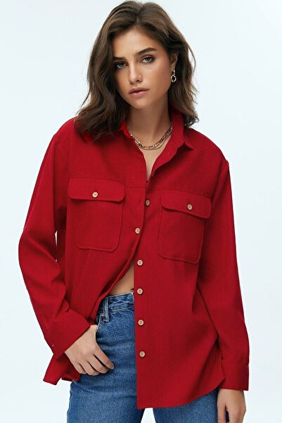 Ottawe Yakalı Düğme Kapama ve Detay Uzun Kollu Çift Kapaklı Göğüs Cepli Regul...