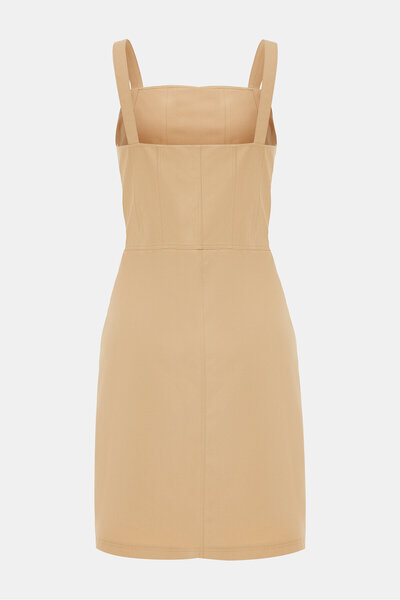 W Collection BEJ MİNİ DAR KALIP KALP YAKA ELBİSE