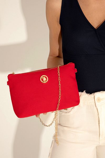 U.S. Polo Assn. Women's Red Removable Strap Canvas Handbag 50293661 -Vr030