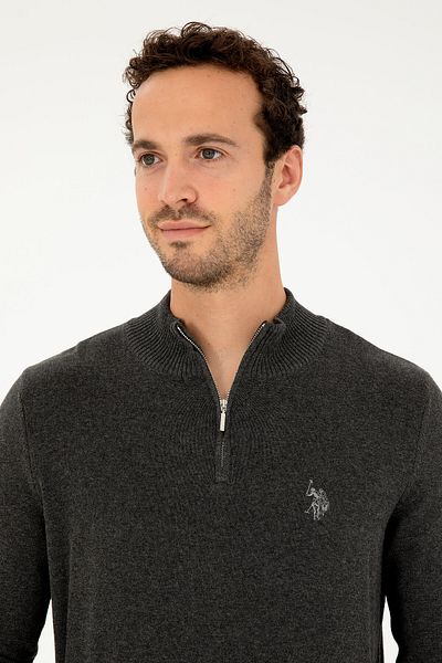 U.S. Polo Assn. Men's Slim Fit Half Zipper Anthracite Melange Basic Sweater 50293517 -Vr081