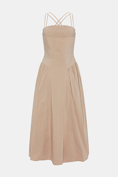 W Collection BEJ MİDİ DEKOLTELİ ELBİSE