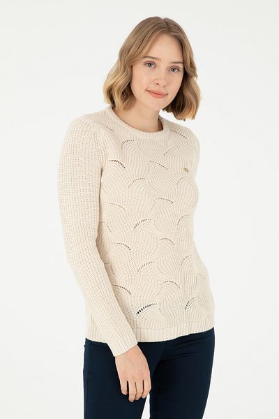U.S. Polo Assn. Pulover de damă crem Melange cu decolteu 50293054 -vr159