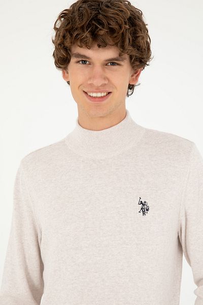 U.S. Polo Assn. Men's Slim Fit Half Throat Stone Melange Basic Sweater 50293499 -Vr225