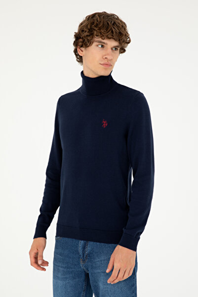 U.S. Polo Assn. Erkek Slim Fit Boğazlı Yaka Lacivert Basic Kazak 50293523-VR033