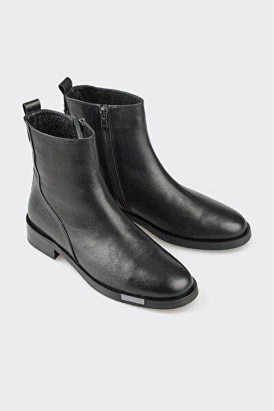 Elle Shoes Siyah Deri Kadın Klasik Bot
