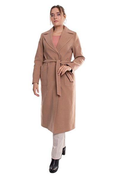 Olcay 3842 Büyük Beden Pm Çıtçıtlı Cepli Erkek Yaka Kuşaklı Uzun Kadın Kaşe K...