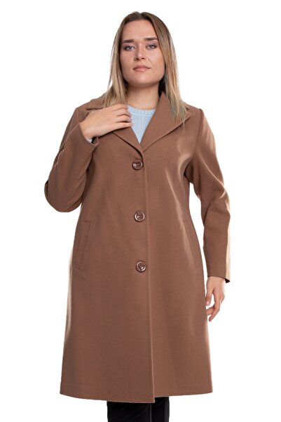 Olcay 3857 Büyük Beden P.m. Düğmeli Erkek Yaka Midiboy Kadın Kaşe Kaban