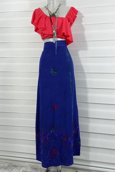 Bohem Stil Fusta lungă înfășurată cu broderie albastră indiană
