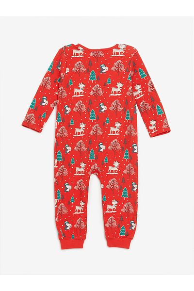 LC Waikiki Lcwk Crew Neck Long Sleeve Printed Baby Girl Romper