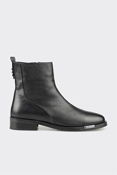 Elle Shoes Siyah Deri Kadın Klasik Bot