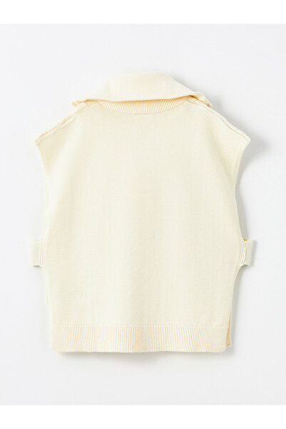 LC Waikiki Lcw Kids Light Beige Stand Collar Self Patterned Girl's Knitwear Sweater