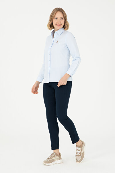 U.S. Polo Assn. Cămașă de bază cu mânecă lungă albastru deschis pentru femei 50295704 -VR003