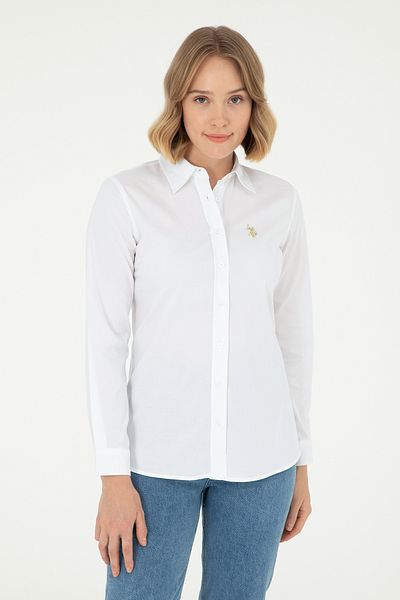 U.S. Polo Assn. Cămașă de bază albă cu mânecă lungă de damă 50295640 -VR013