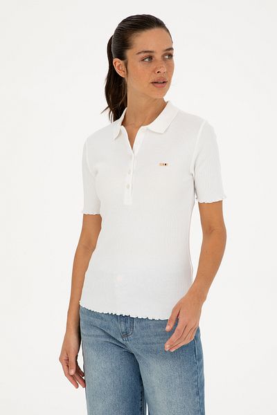 U.S. Polo Assn. Γυναικείο μπλουζάκι με λαιμόκοψη εκρού πόλο 50296156 -vr019