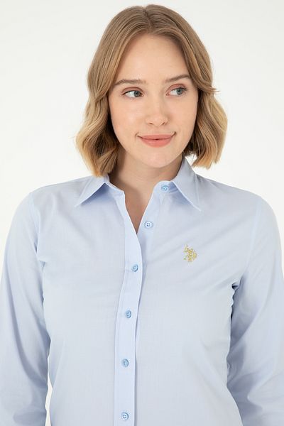U.S. Polo Assn. Cămașă de bază cu mânecă lungă albastru deschis pentru femei 50295640 -VR003