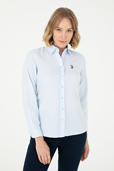 U.S. Polo Assn. Cămașă de bază cu mânecă lungă albastru deschis pentru femei 50295704 -VR003