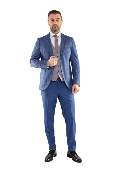 Jakamen Jk36sf02m164 Slimfit 6 Drop Kareli Yelekli Takım Elbise