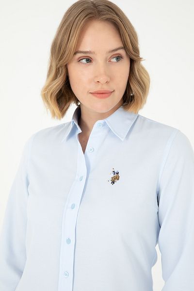 U.S. Polo Assn. Cămașă de bază cu mânecă lungă albastru deschis pentru femei 50295704 -VR003