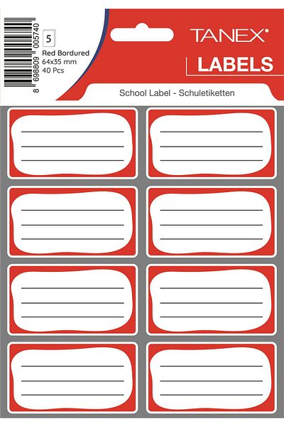 Tanex Red Bordered Double Row School Label 40 Pieces