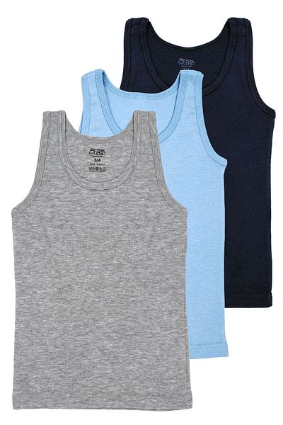 Öts Tricou pentru băieți, 3 piese, gri, bleumarin, albastru, cu nervuri (100% bumbac)