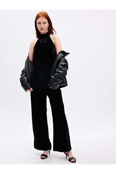 GAP Kadın Siyah Kadife Halter Yaka Tulum