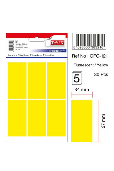 Tanex Ofc-121 Sticker Label 34x67 Mm (yellow 60 Pieces - Colored 30 Pieces Pack)