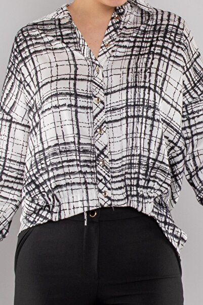 AYHAN 50791 Блуза з еластичним поясом і шнурівкою, з смужками, з атласу