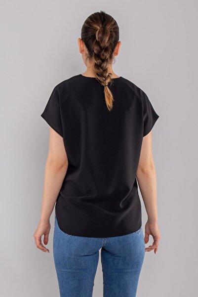 AYHAN 81905 Plus Size Vyaka Brooch Detail Short Sleeve Crepe Chiffon Blouse