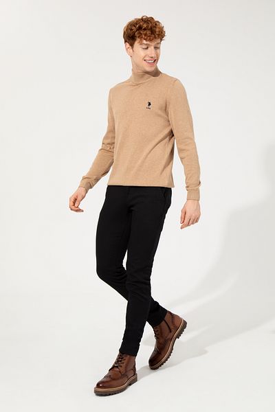 U.S. Polo Assn. Men's Camel Melange Basic Sweater 50253449 -Vr122
