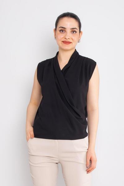 AYHAN 81856 Model Sleeveless and Flowy Double-breasted Chiffon Blouse