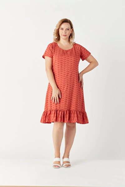 Moda Berray 3209 Etek Ucu Fırfır Detaylı Fistolu Tam Kalıp Elbise Tarçın