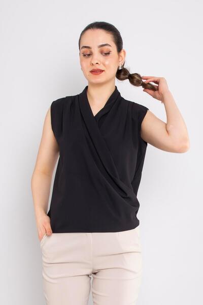 AYHAN 81856 Model Sleeveless and Flowy Double-breasted Chiffon Blouse