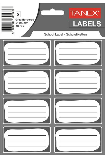 Tanex Gray Bordered Double Row School Label 40 Pieces