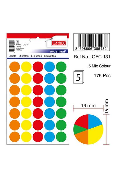 Tanex Ofc-131 Mix Color Office Label 19mm 175 Pieces