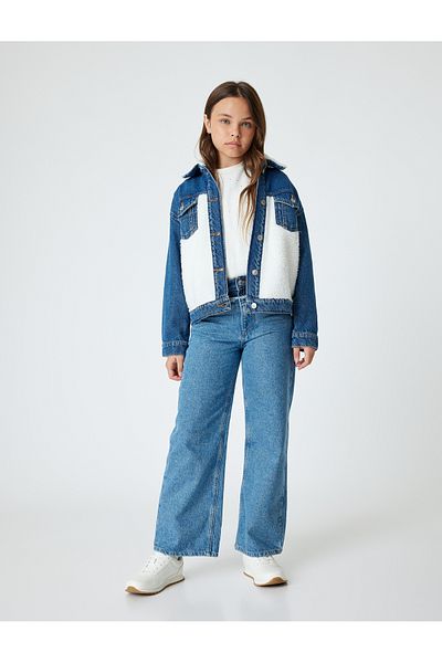 Koton Denim Jacket Plush Detailed Capped Pocket Cotton Long Sleeve